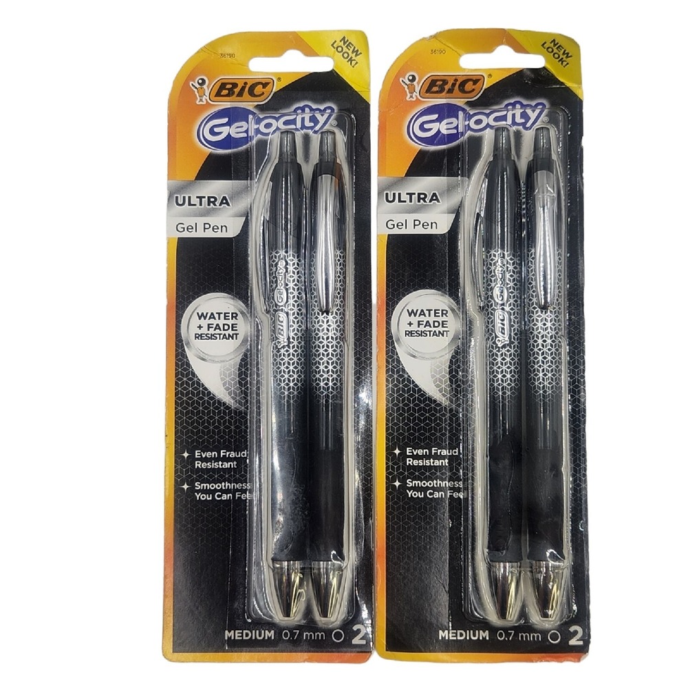 2x Bic‎ Gel-ocity Retractable Gel Pen Medium 0.7 mm Ultra Water Resistant 2 Pack